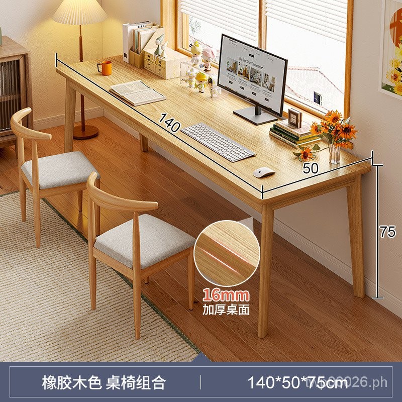 Long Book Table Solid Wood Leg Rectangular Desk Double Student Learning ...