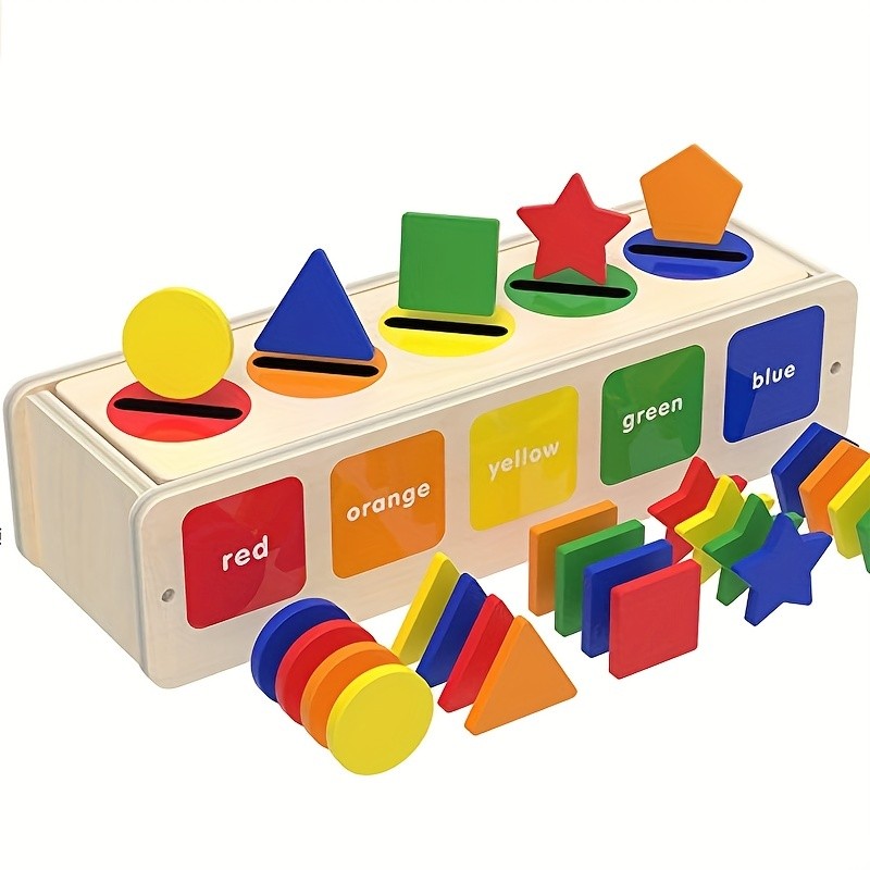 Montessori Toys Wooden Color Shape Sorting Box Game Geometric Matching ...