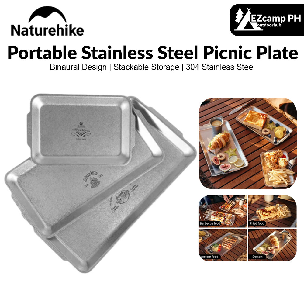 Naturehike Portable Stainless Steel Picnic Plate Square Dish Tray Plate ...