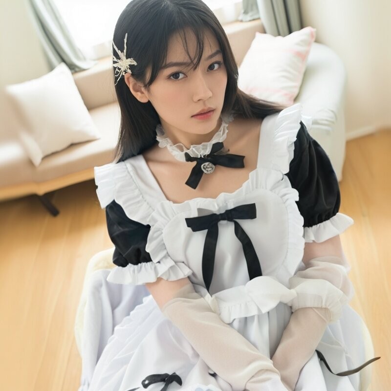 Japanese Style Black Classic Maid Costume Alice Soft Girl Lolita Maid ...