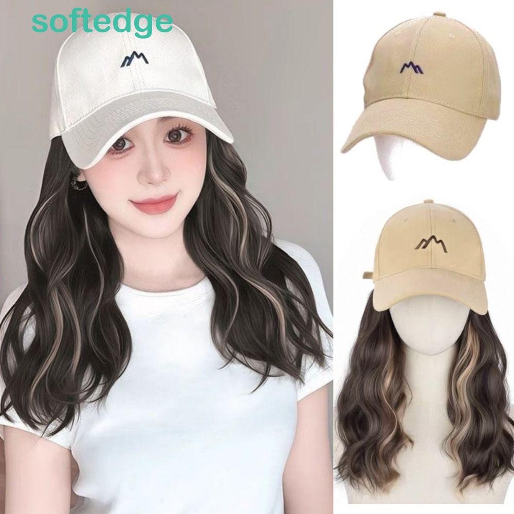 SOFTEDGE Baseball Cap with Wig, One-piece Highlights Long Water Wavy ...