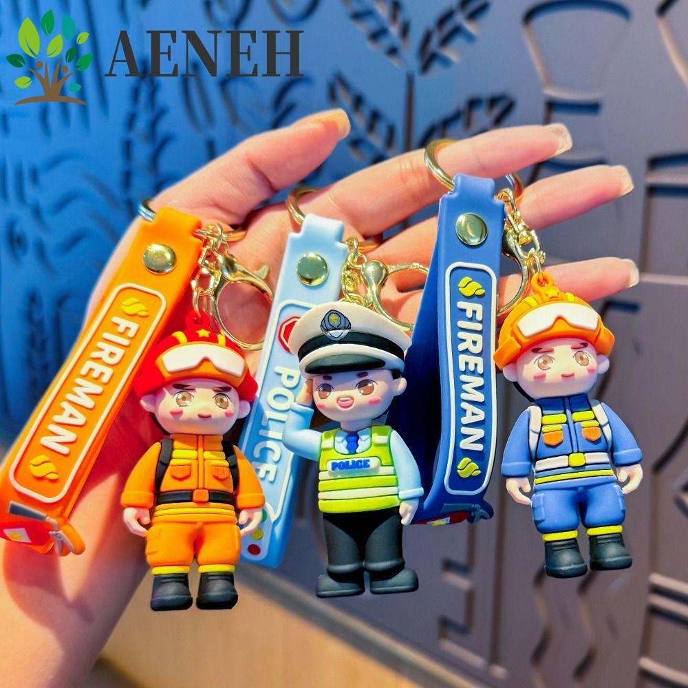 AENEH Fireman Keychain, Cute Fashion Police Doll Pendant Key Ring ...