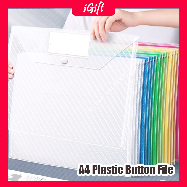 A4 Plastic Button Files 10PCS/Dokumen Folder Plastik A4/Poket Fail ...