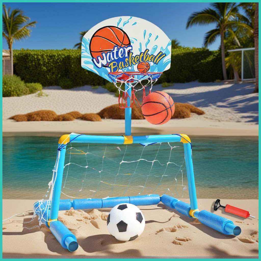 Pool Basketball Goal 2-in-1 Pool Football Gate Interactive Water Play ...