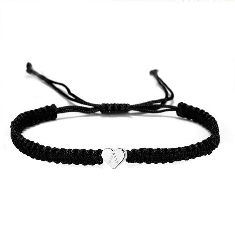 The latest popular black rope heart-shaped 26 letter bracelet, hand ...