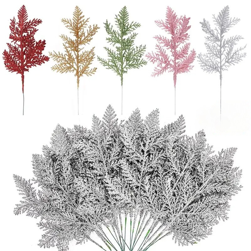 Christmas Glitter Gold Silver Leaves Xmas Tree Decoration Pendant ...