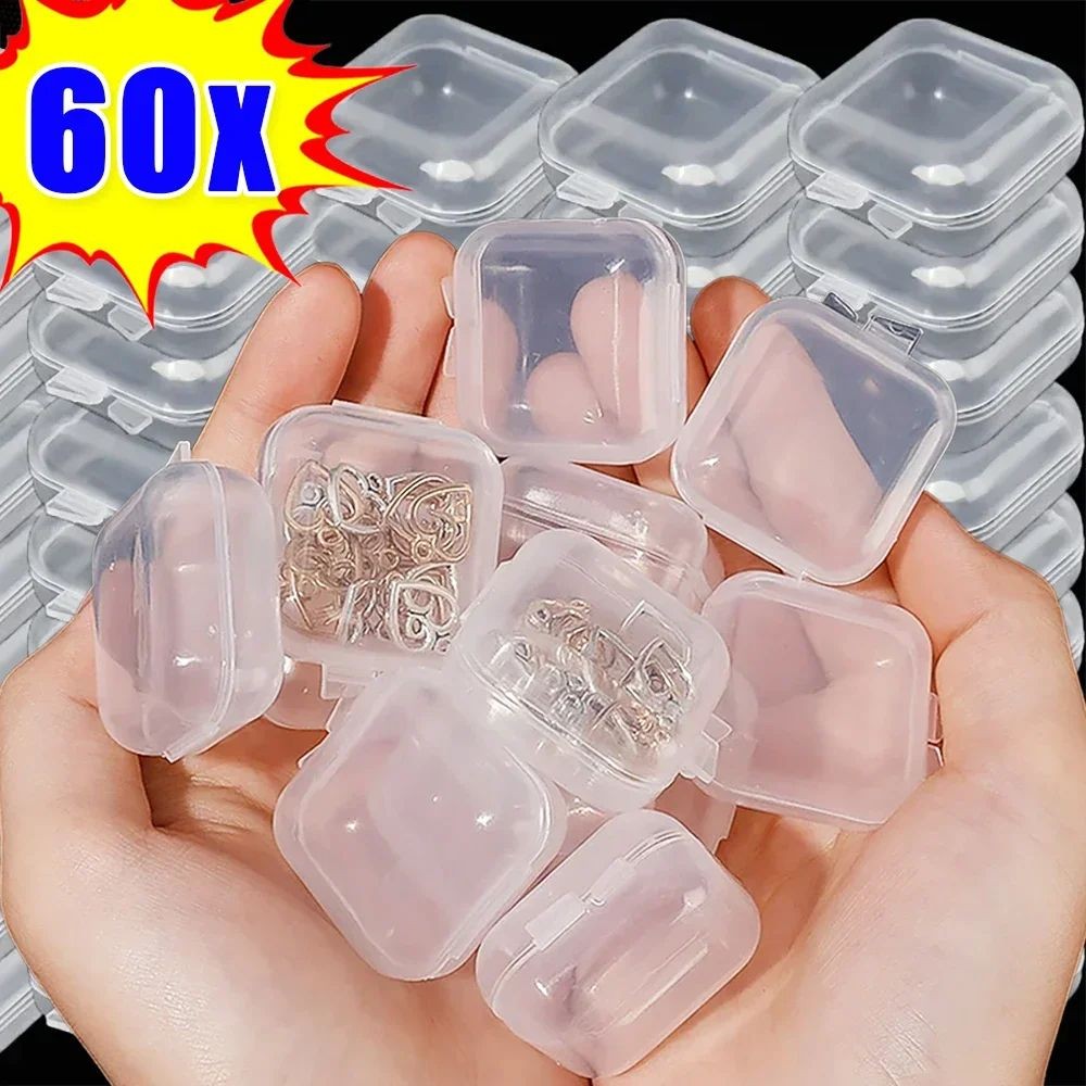 Mini Clear Plastic Storage Box Container Empty Hinged Boxes Jewelry ...
