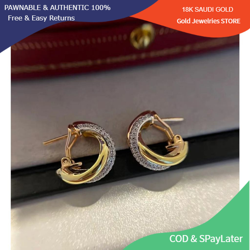 【Legit】18k Saudi Gold/2.1gram/ Pawn c-a-rti earrings diamond closed ...
