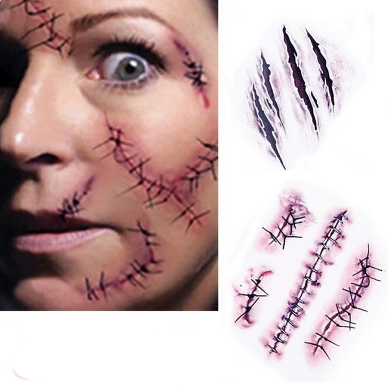 3Pcs Halloween Bloody Wound Tattoo Stickers Scary Waterproof Temporary ...