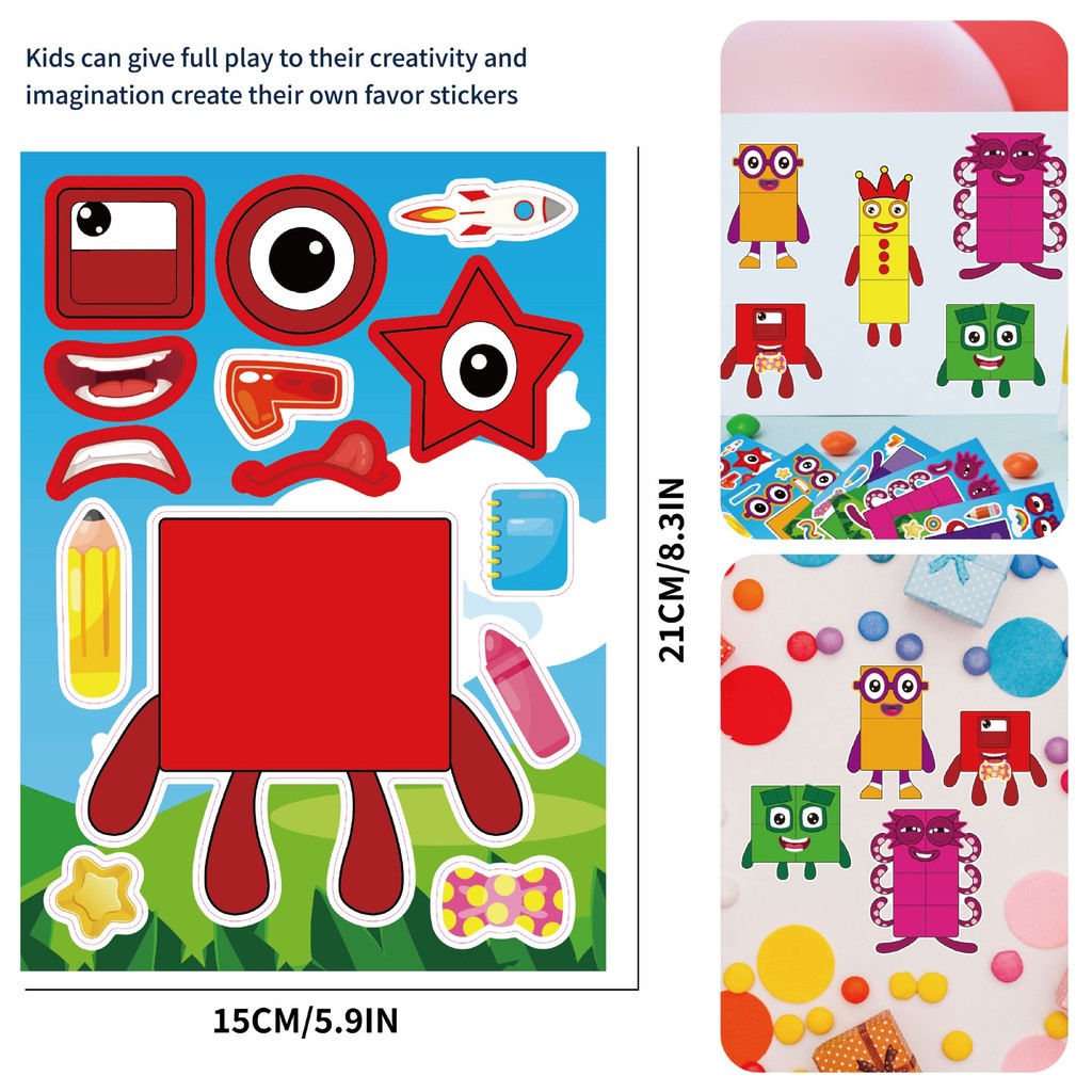 16 Sheets/Lot Number Blocks Make Your Own Face DIY Puzzle Stickers ...