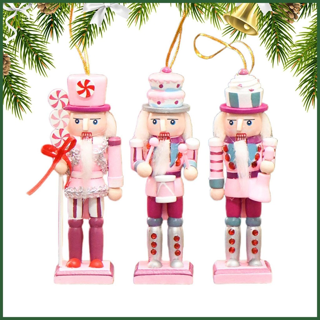 5 Wooden Nutcracker Figures - Christmas Tree Hanging Decorations & Tabletop Soldier Figurines - Red