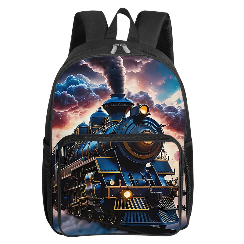 Cartoon Train Pattern Square Front Pocket Backpack for Boy and Girls ...