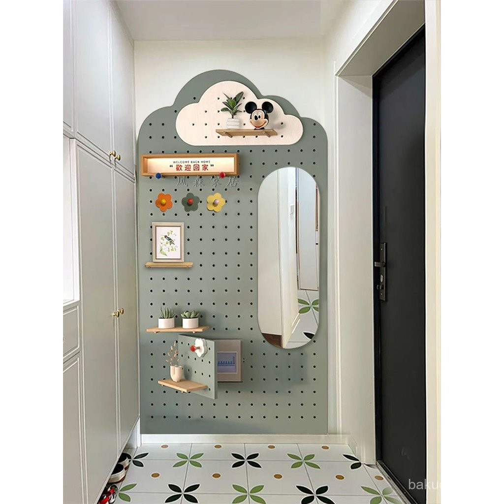 Solid Wood Pegboard Storage Rack Entryway Wall Pegboard Custom Size ...