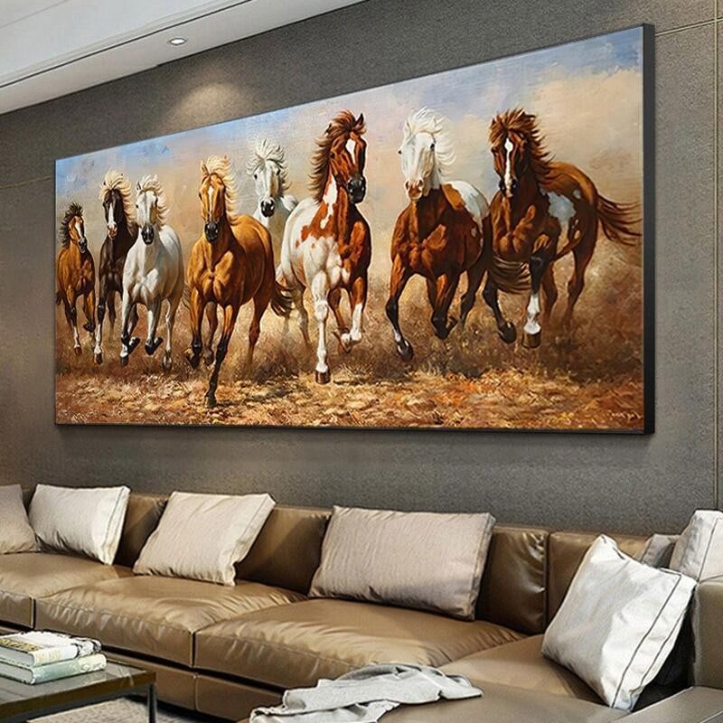 Poster Modern Large 8 White Running Horses Canvas Posters Print Wall ...
