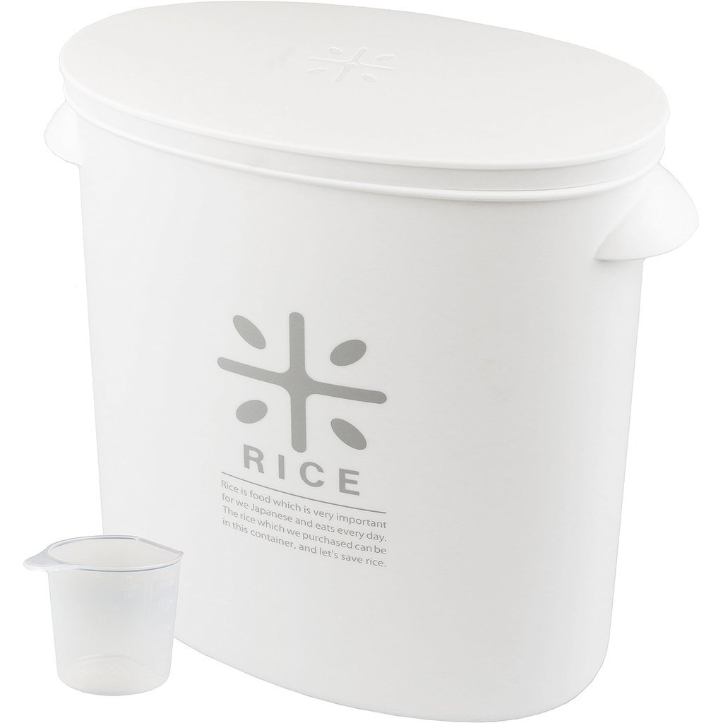 Pearl Metal Made in Japan Rice Bin 5kg White with Measuring Cup Rice ...