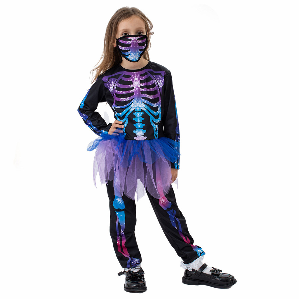 Halloween Masquerade Costume cosplay Skeleton Tight Dress Up Carnival ...