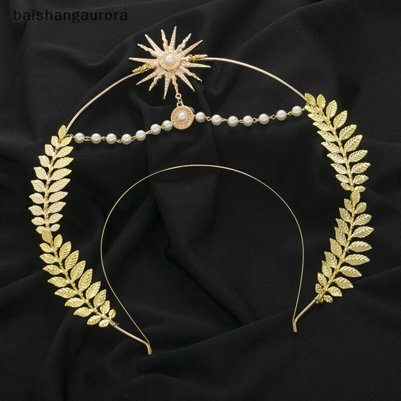 Baishangaurora Sun Goddess Style Saint Headdress Crown Pearl Leaf 