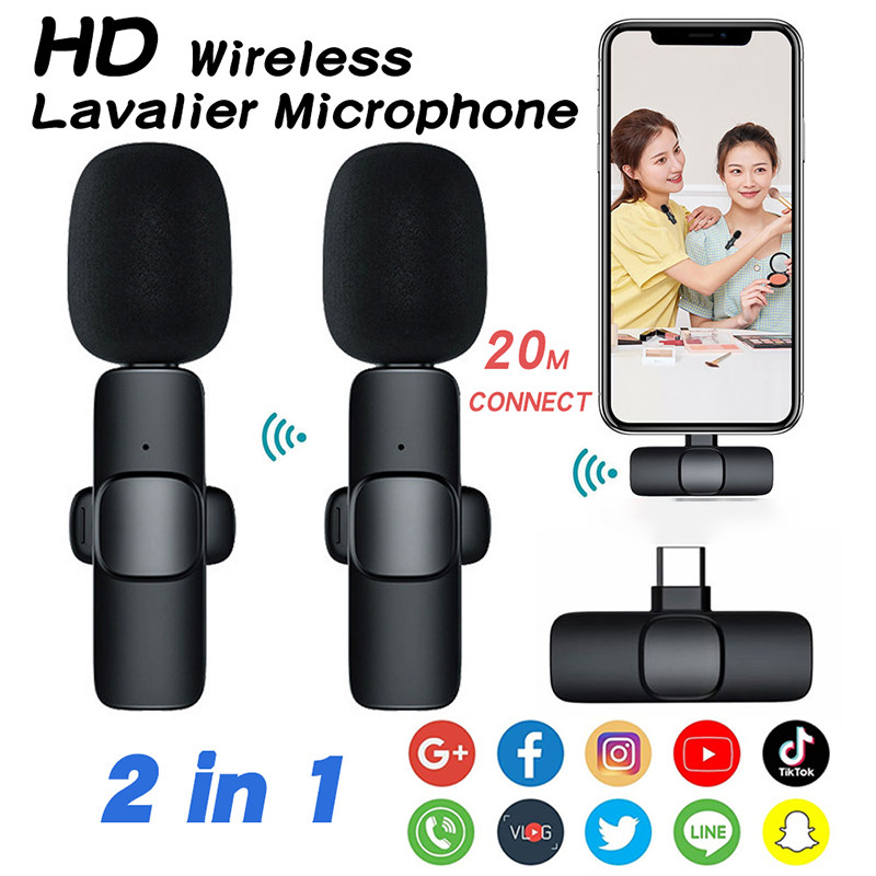 Wireless Lavalier Mic Video Recording Mic For IOS/Android Type-c for ...