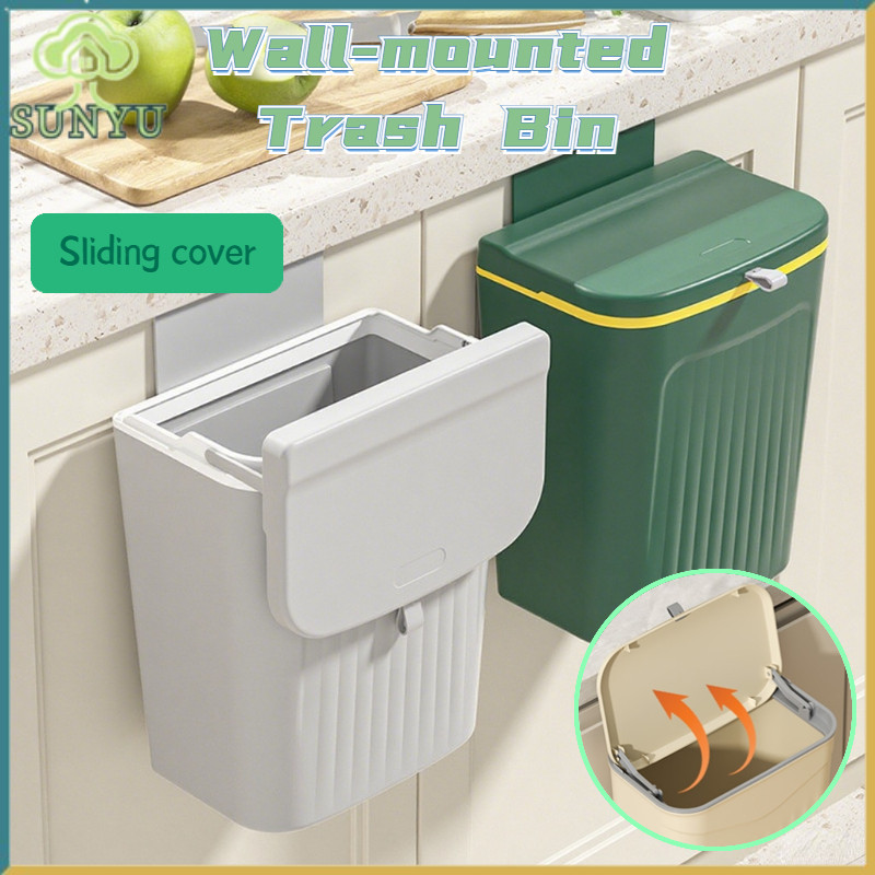 Wall-mounted Trash Bin Hanging with Cover kitchen cabinet door Sliding ...