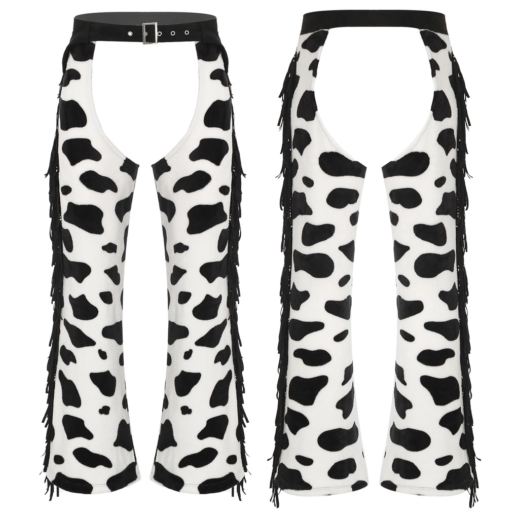 inhzoy Mens Cow Spot Pattern Flannel Long Pants with Side Tassel ...