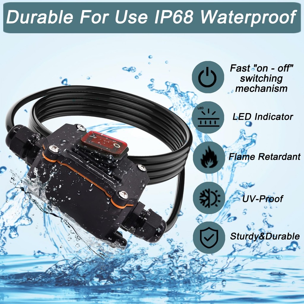 10FT 12V Inline Switch IP68 Waterproof, Outdoor On/Off Toggle Switch ...