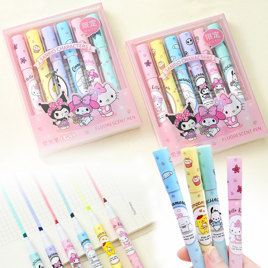 6pcs Sanrio Kuromi Kitty Melody Highlighter Pen Set Kawaii Kuromi 