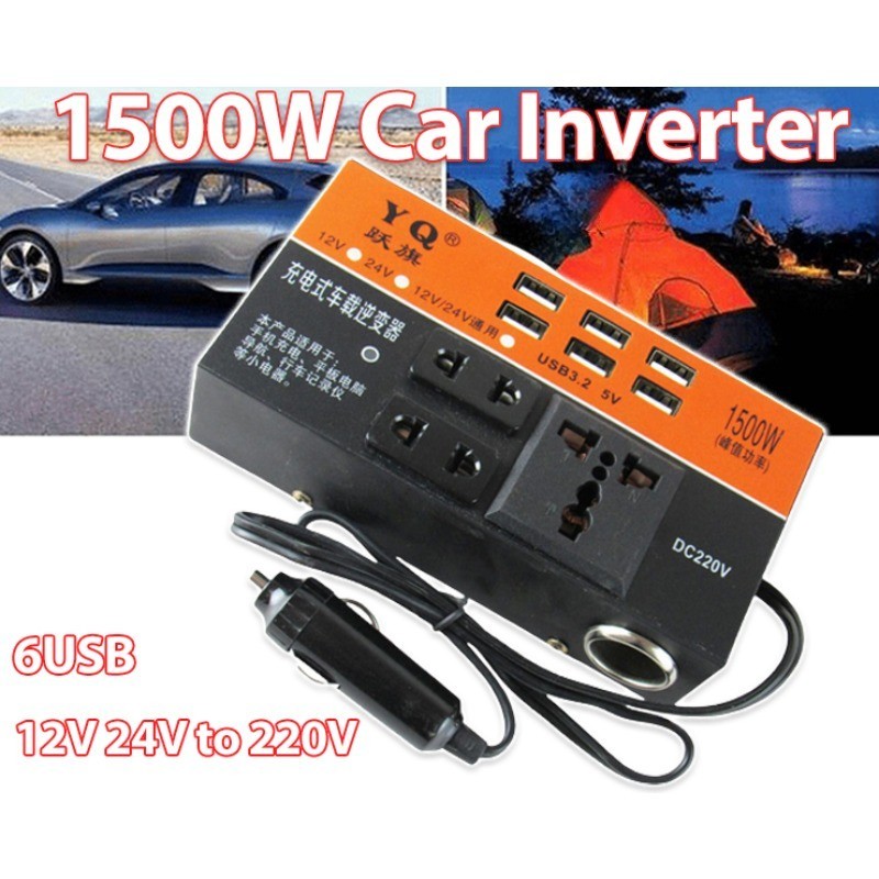 1500W Car Inverter 12V 24V To 220V Power Converter 6USB Multi-function ...