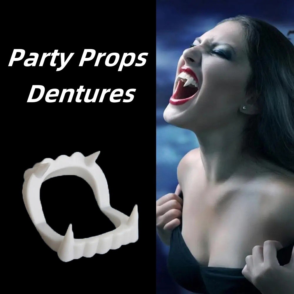 Scary White Bloody Fake Vampire Teeth Prank Toys Denture Teeth Cosplay ...