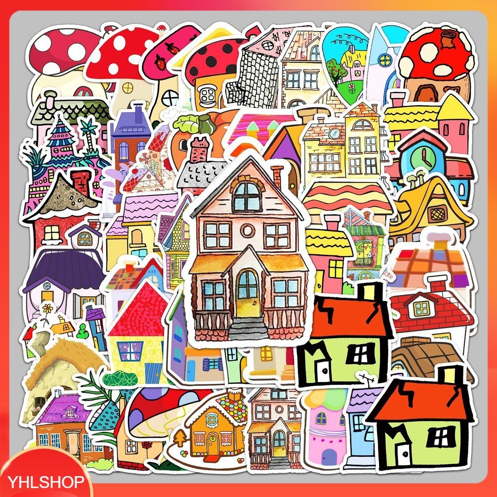 50 Pieces Of Cartoon House Stickers Mushroom Smurf | Shopee Philippines