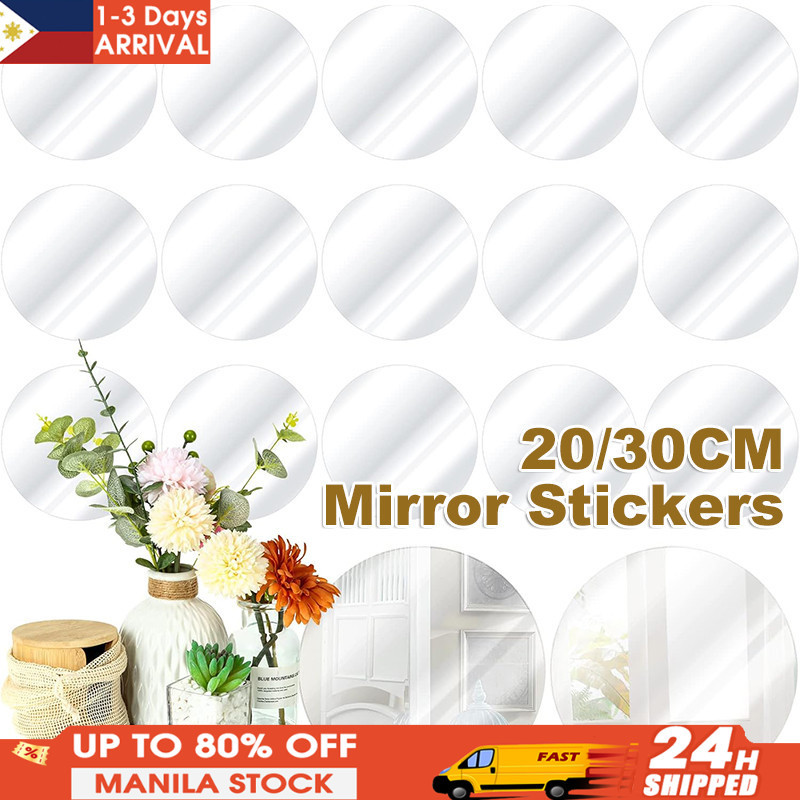 DIY Round Mirror Stickers - 3D Wall Decal - Soft Acrylic Flexible Self ...