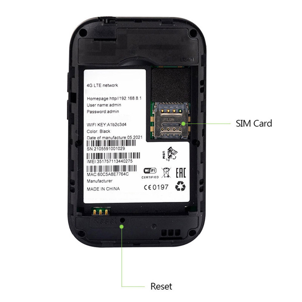 Portable 4G LTE WiFi Modem with SIM Card Slot Wireless Travel Hotspot ...