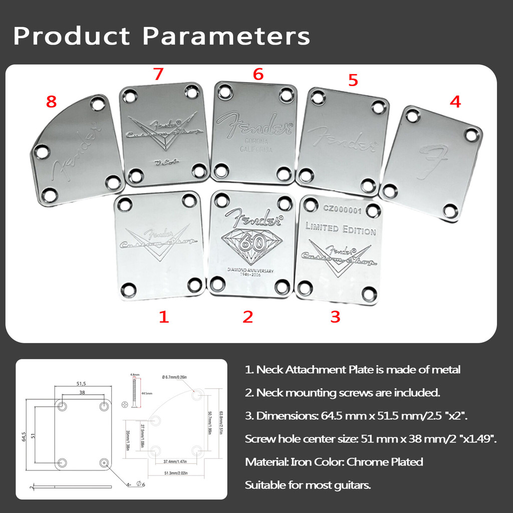 Electric Guitar Neck Plate 4-Hole Reinforcement Plate for St Tele Guite ...
