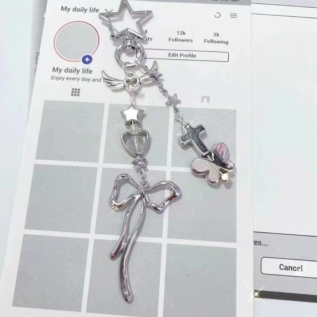 Silver Textured Bow Chain Key Ring Mobile Phone Charm | Shopee Philippines