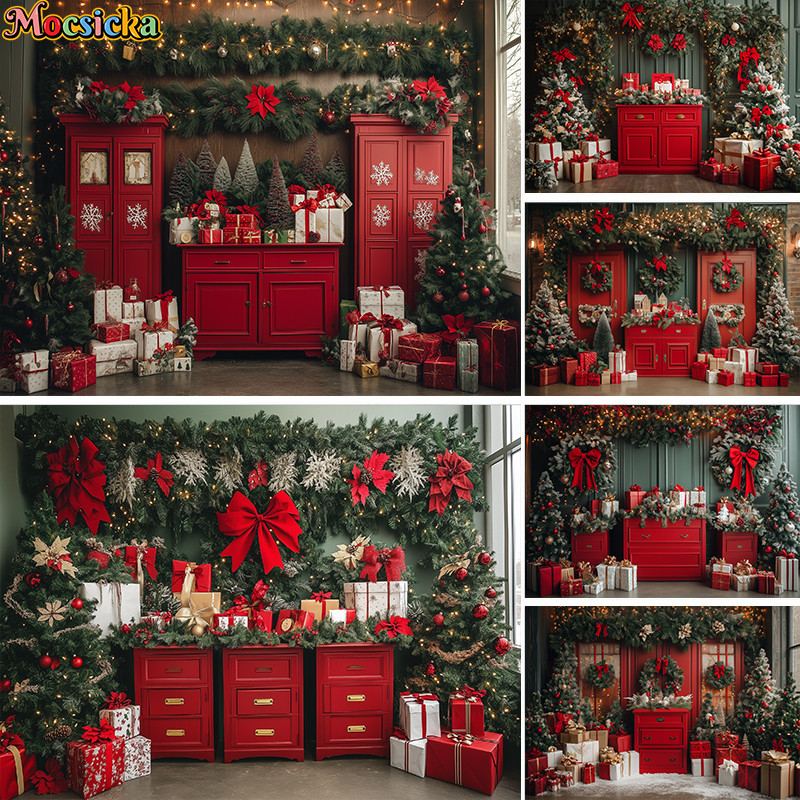 Photography Background Christmas Indoor Kitchen Window Xmas Tree Kids ...
