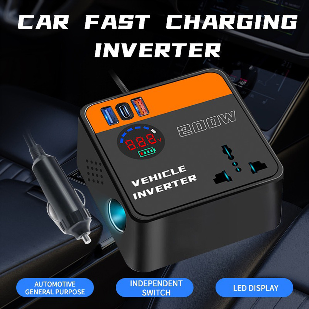 200W Universal Car Power Inverter 12V/24V to 220V Smart Car Power ...