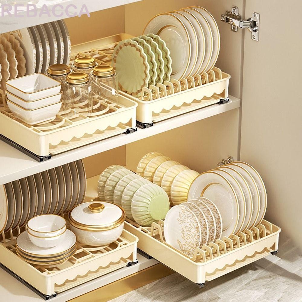 REBACCA Pull Out Dish Rack, Plastic Built-In Slide Out Dish Drying Rack ...