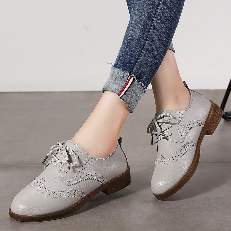 SH7 Woman Brogue Shoes Woman 100%GEN Leather Oxford Shoes Casual Women ...