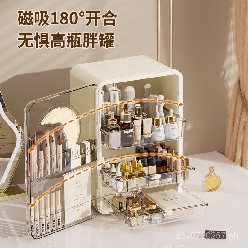 Dressing Table Storage Box Skin Care Dustproof Storage Cabinet Light ...