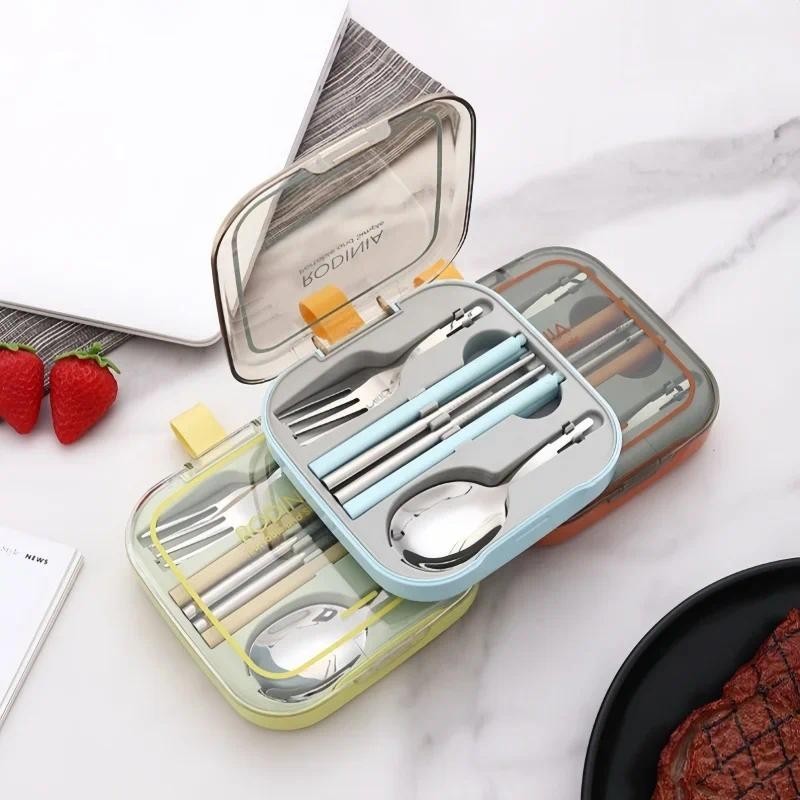 Stainless Steel Portable Dinnerware Set Fork Spoon Chopstick Three