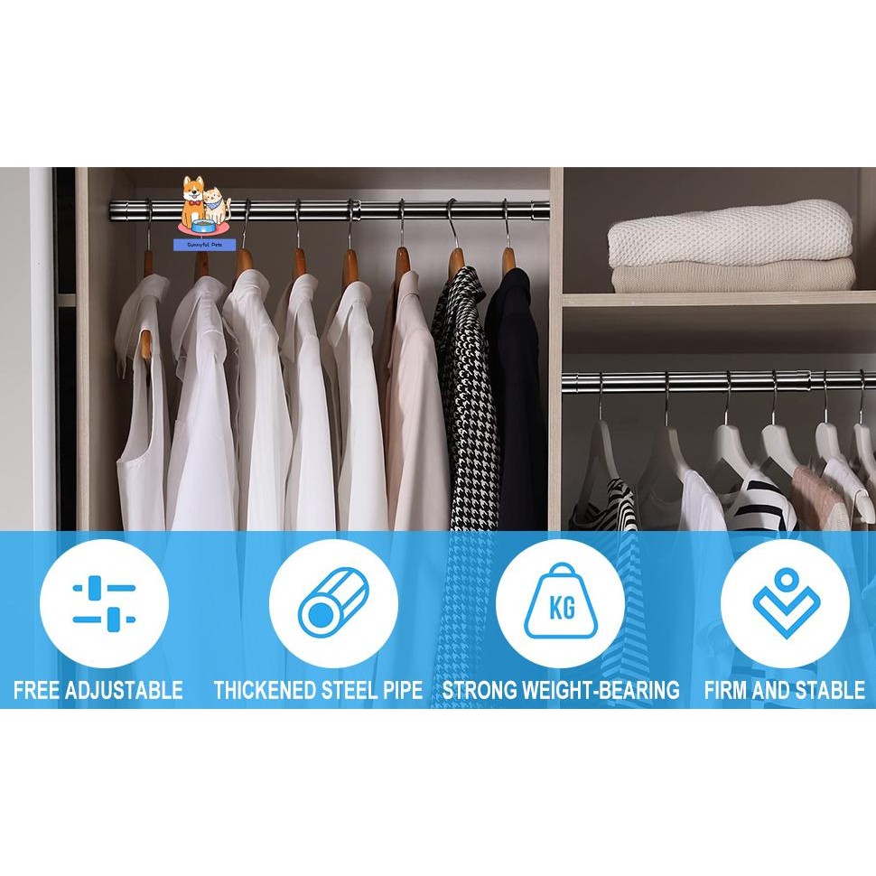 Wardrobe Rail Extendable Clothing Rail 21.5 to 39.5 Inch Stainless ...