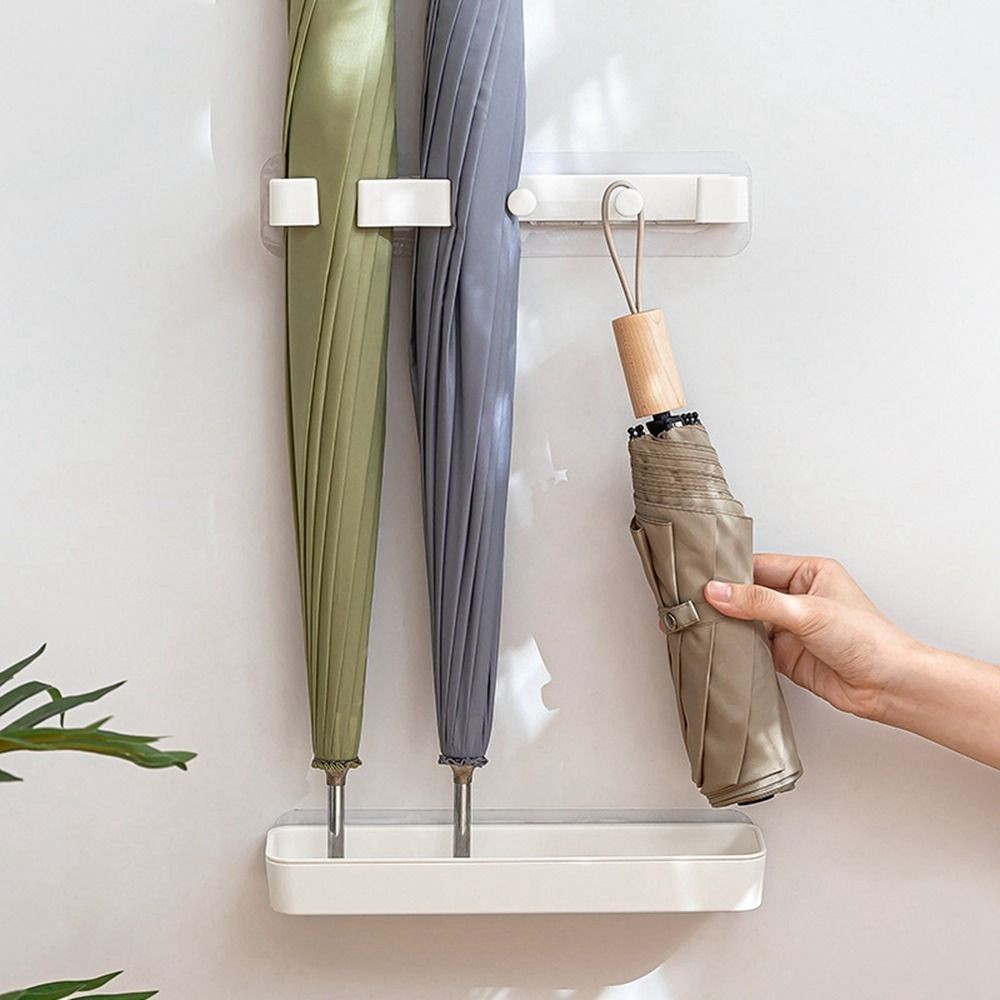 Plastic Wall Mounted Umbrella Rack White Adjustable Height Umbrella ...