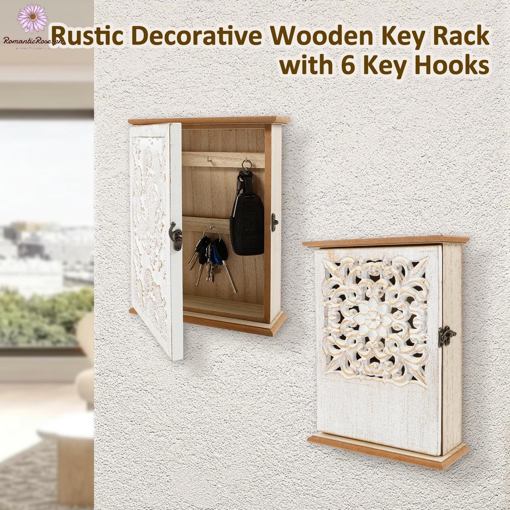 Wood Key Holder Storage Box Wall Mounted Key Cabinet Key Rack for Home ...
