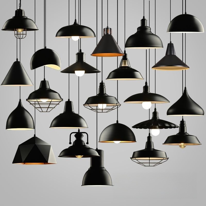 Retro Black Wrought Iron Pendant Light - Loft Style Bar, Restaurant ...