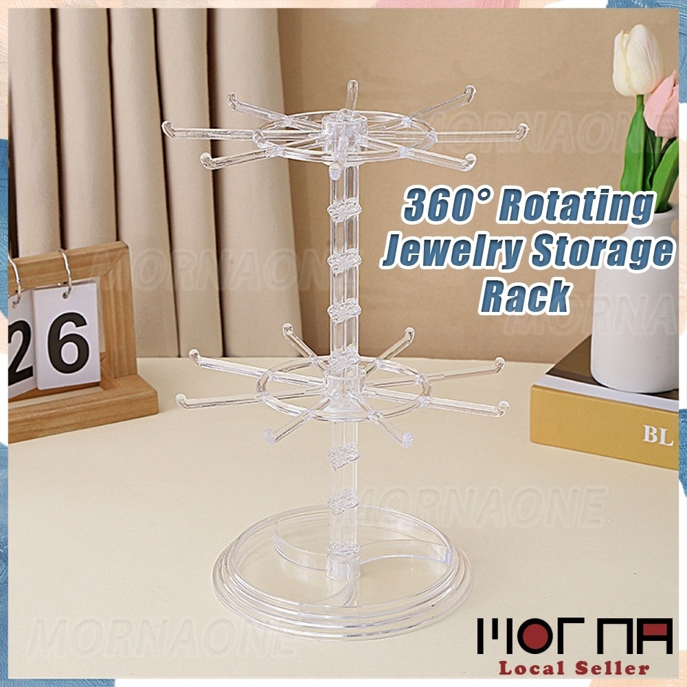 2 Layers Plastic Jewelry Display Rack Rotating Stand Keychain Rack ...