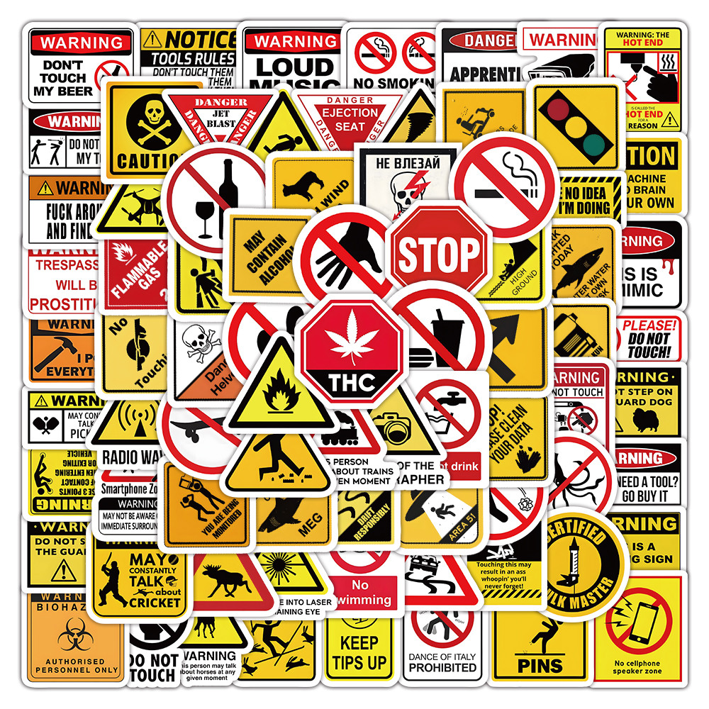 100PCS Cute Cartoon Warning Signs Graffiti Stickers for Bicycle Hand ...