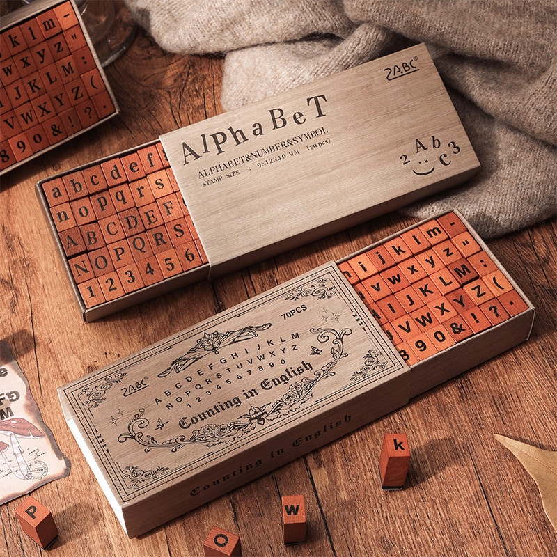 70pcs DIY Wooden Box Seal Number Alphabet Stamp Kids Number Seal Diary Decor Handmade Diary Album Wedding Letter Stamp main image 1