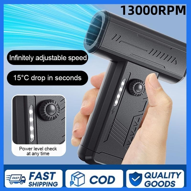 Mini Handheld Turbo Fan Rechargeable With Flash Light High Power Jet ...