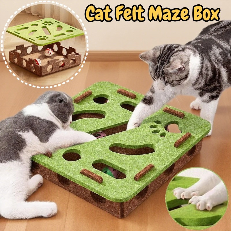 Cat Felt Maze Puzzle Box Splicing Box Pet Teasing Bell Balls Toys ...