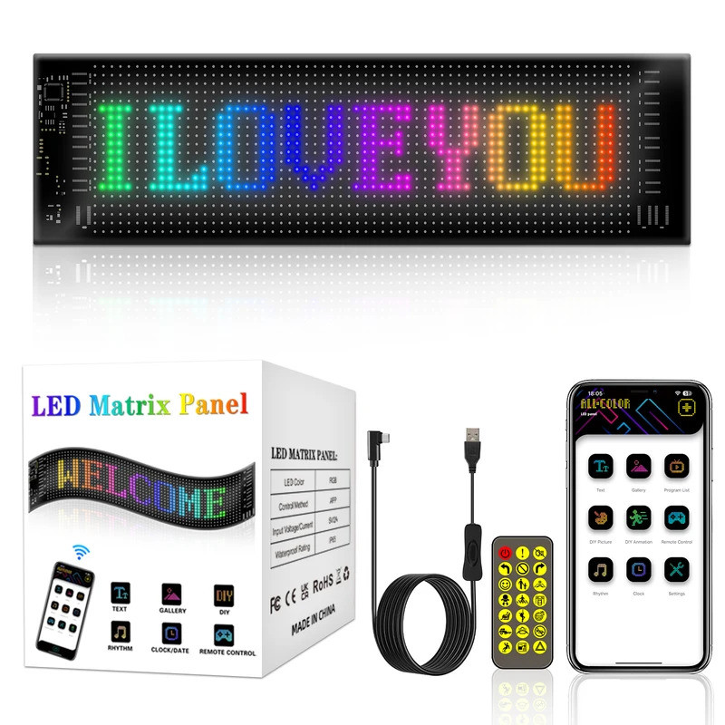USB 5V Scrolling Led Matrix Panel, IP65 Waterproof App Programmable ...