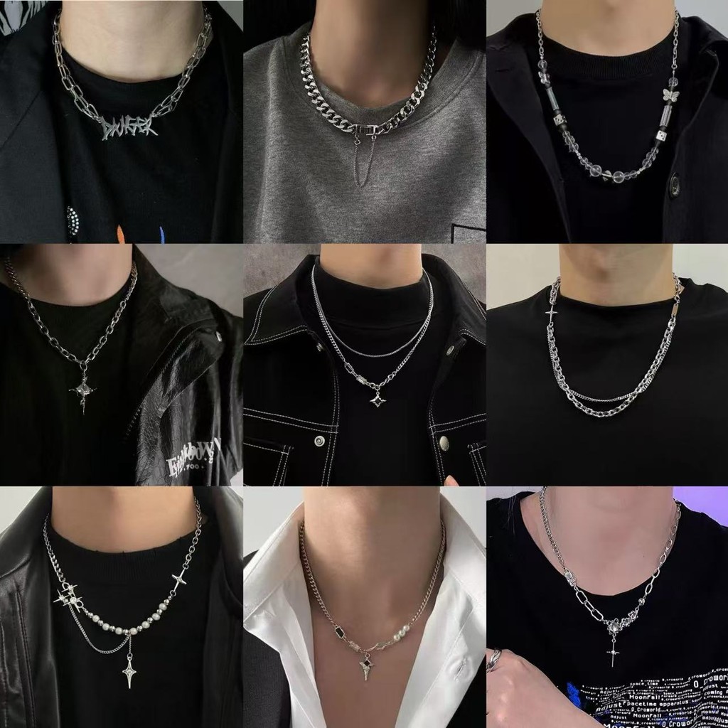 Cross Star Beaded Collarbone Chain for Men Layered Tassel Necklaces ...